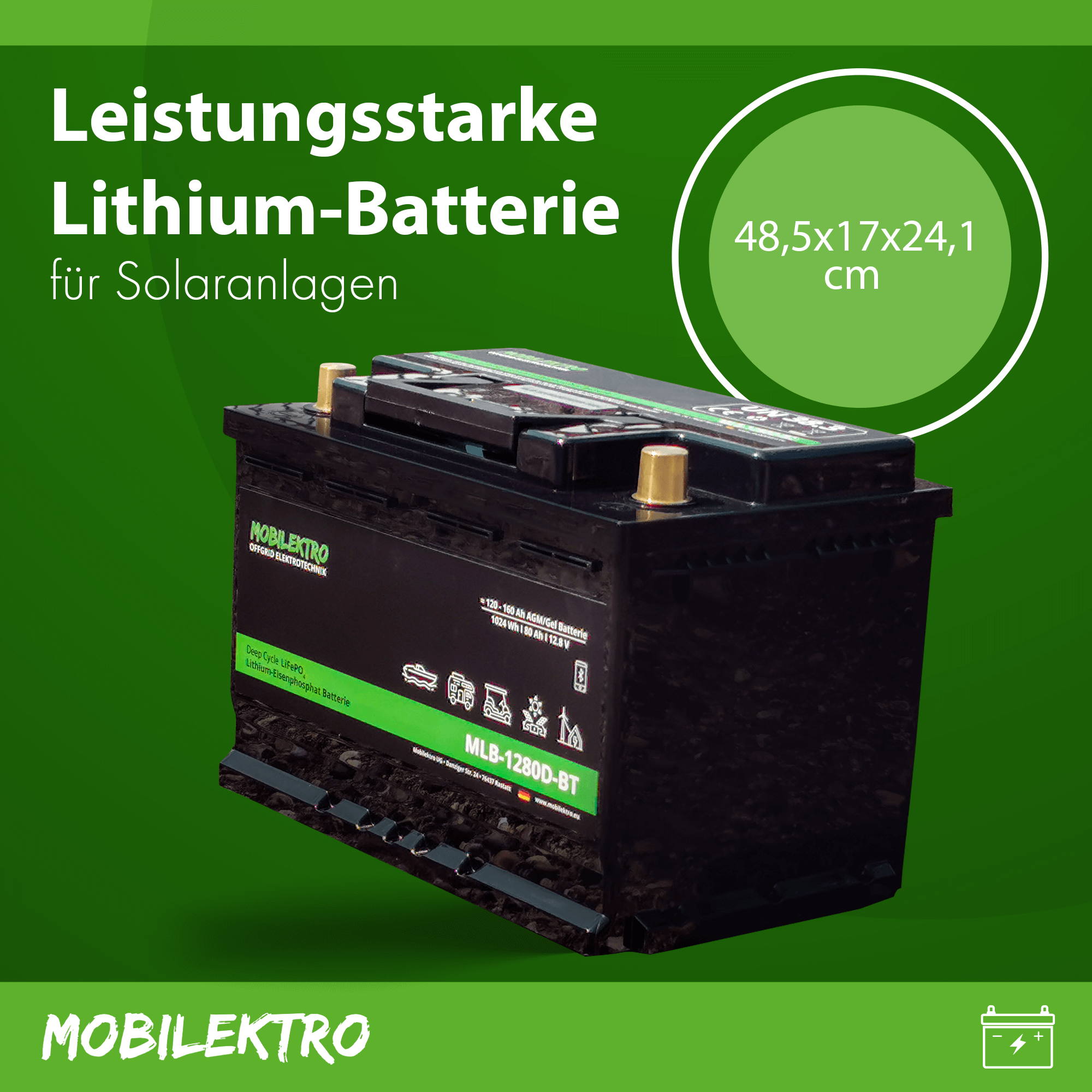 MOBILEKTRO® LiFePO4 100Ah 12V 1280Wh Lithium Versorgungsbatterie