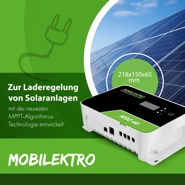 MOBILEKTRO® MSC 40 MPPT Solar Laderegler 12V/24V - 40A Laderegler für maximale Effizienz 100V - Bluetooth